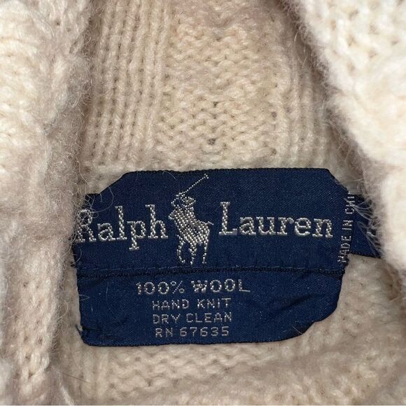 Vintage Ralph Lauren 100% Wool Cable Knit Turtleneck Sweater Ivory Cream Size S - Picture 5 of 5